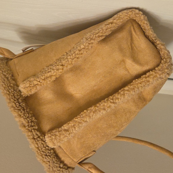 Tan faux fur plush Tote Bag, (16.5\